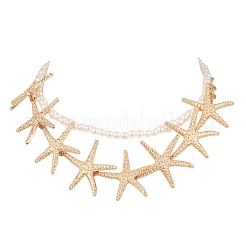 Ocean Imitation Pearl Beaded Alloy Starfish Bib Necklace Sets&nbsp;NJEW-Z116-03G
