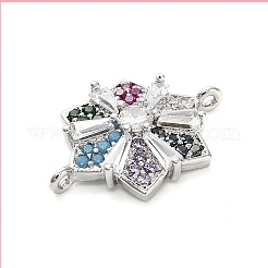 Brass Colorful Cubic Zirconia Connector Snowflake Connector Charms&nbsp;KK-L229-079P-01