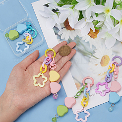 4Pcs 4 Colors Plastic Colorful Matte Heart Pendant Keychain with Flower Chains Mobile Accessories Decoration&nbsp;HJEW-WR0001-07