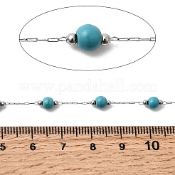 Handmade Synthetic Turquoise Beads & 316 Stainless Steel Round Link Chains&nbsp;CHS-L033-08P