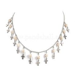 Halloween 304 Stainless Steel Curb Chain Dyed Synthetic Turquoise Tassel Necklaces&nbsp;NJEW-JN05370-02