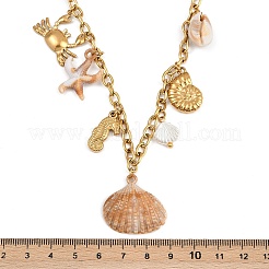 304 Stainless Steel & Natural Cowrie Shell Pendant Bib Necklaces for Women&nbsp;NJEW-A050-02G