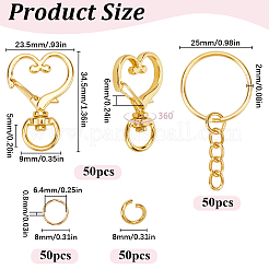 150Pcs 3 Styles Heart Shape Zinc Alloy Swivel Lobster Clasp with Iron Split Key Rings with 304 Stainless Steel Jump Rings&nbsp;FIND-SP0002-59G