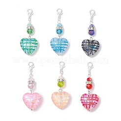 6Pcs 6 Colors Transparent Glass Enamel Heart Pendant Decorations&nbsp;HJEW-TA00386