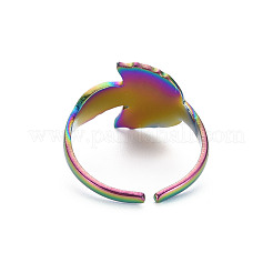 Rainbow Color 304 Stainless Steel Leaf Cuff Ring&nbsp;RJEW-N038-041M
