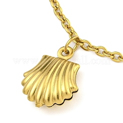 PVD Vacuum Plating Summer Beach 304 Stainless Steel Cable Chains Shell Shaped Charm Bracelets&nbsp;BJEW-P334-05G