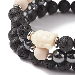 3Pcs 3 Style Natural & Synthetic Mixed Gemstone Beaded Stretch Bracelets Set with Buddhist Head for Women&nbsp;BJEW-JB08498