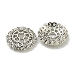 Rack Plating Brass Micro Pave Clear Cubic Zirconia Bead Caps&nbsp;KK-K386-12P