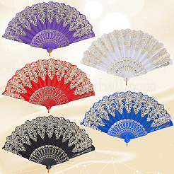 5Pcs 5 Colors Plastic Folding Fan&nbsp;AJEW-CN0003-90