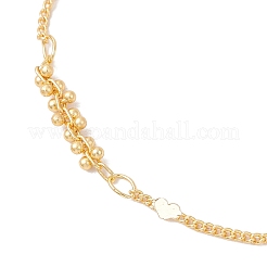 Brass Heart & Round Beaded Link Bracelets for Women&nbsp;BJEW-JB12188