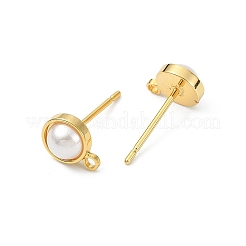 SHEGRACE Brass ABS Imitation Pearl Half Round Stud Earring Findings&nbsp;XGR0101G-118G