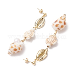 Alloy & Natural Shell & Synthetic Turquoise Beaded Dangle Earrings&nbsp;EJEW-JE06267