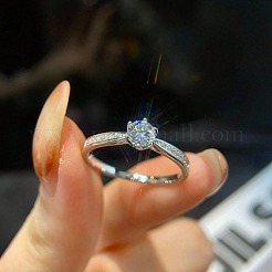 Rhodium Plated 925 Sterling Silver Pave 5.1x3.1mm Moissanite Finger Rings for Women&nbsp;WG36A3D-16