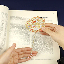 1Pc Brass Flower & Fox Charm Bookmarks with Chain&nbsp;AJEW-LP0006-03