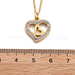 304 Stainless Steel Crystal Rhinestone Heart Pendant Cable Chain Necklaces for Women&nbsp;LS-NJEW-Z056-01C-G