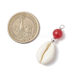 Natural Cowrie Shell & Natural Dyed Malaysia Jade Round Pendants&nbsp;PALLOY-JF03832-02