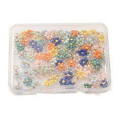 80Pcs 8 Color Glass Seed Beaded Flower Charms&nbsp;FIND-DC0003-64