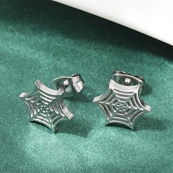Non-Tarnish 304 Stainless Steel Spider Web Stud Earrings&nbsp;X-EJEW-G294-01P