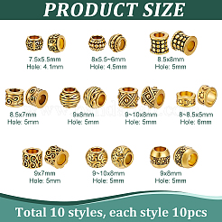 100Pcs 10 Styles Tibetan Style Alloy European Beads&nbsp;MPDL-PH0001-17
