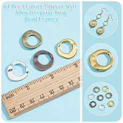 64Pcs 4 Colors Tibetan Style Alloy Irregular Ring Bead Frames&nbsp;FIND-NB0004-71