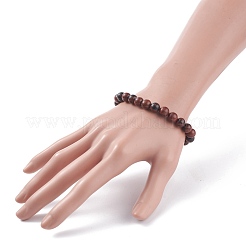 Natural Mahogany Obsidian Round Beaded Stretch Bracelet&nbsp;BJEW-JB07905-01
