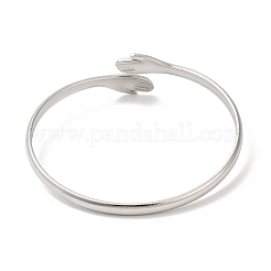 Non-Tarnish 304 Stainless Steel Double Hands Hug Open Cuff Bangle&nbsp;BJEW-L682-003P