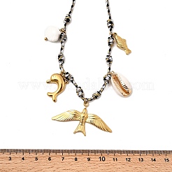 Summer Beach 304 Stainless Steel & Electroplated Natural Shell Pendant Adjustable Polyester Cord Necklaces for Women&nbsp;NJEW-F348-01A-G