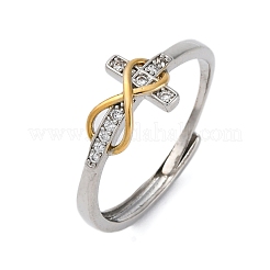 Brass Micro Pave Clear Cubic Zirconia Adjustable Finger Rings for Women&nbsp;RJEW-S624-03PG