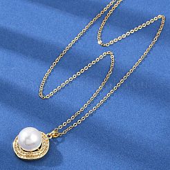 Half Round Brass Micro Pave Cubic Zirconia Pendant Neckalces for Women&nbsp;NJEW-C076-07G