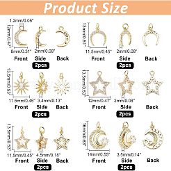 12Pcs 6 Style Brass Cubic Zirconia Charms&nbsp;ZIRC-FH0001-36