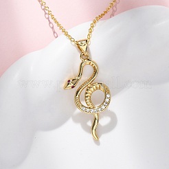 Brass Micro Pave Clear Cubic Zirconia Snake Pendant Necklaces&nbsp;LS-NJEW-S438-02B-G
