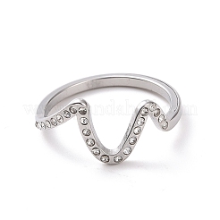 Crystal Rhinestone Wave Finger Ring 304 Stainless Steel Jewelry for Women&nbsp;RJEW-D120-21B-P