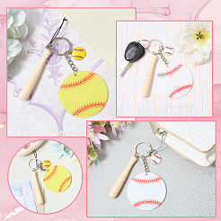 15Pcs Theaceae Wood Baseball Bat & Acrylic Baseball & Alloy Enamel Pendant Keychains&nbsp;KEYC-SW00030