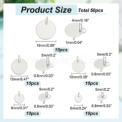50Pcs 5 Styles 304 & 201 Stainless Steel Flat Round Tag Charms&nbsp;STAS-NB0001-93