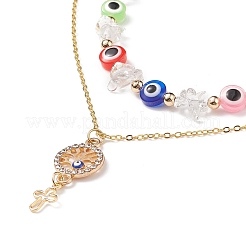 2Pcs 2 Style Natural Quartz Crystal Chips & Resin Evil Eye Beaded Necklaces Set&nbsp;NJEW-JN04027