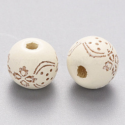 Painted Natural Wood Beads&nbsp;WOOD-N006-03A-09
