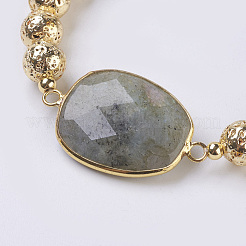 Electroplated Natural Lava Rock and Natural Frosted Amazonite Stretch Bracelets&nbsp;BJEW-P078-01D