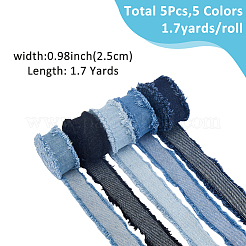 5Pcs 5 Colors Denim Fabric Ribbons&nbsp;DIY-FH0007-16