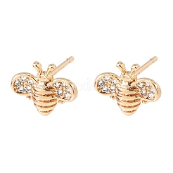 Brass Micro Pave Clear Cubic Zirconia Bees Stud Earrings&nbsp;EJEW-L278-10G