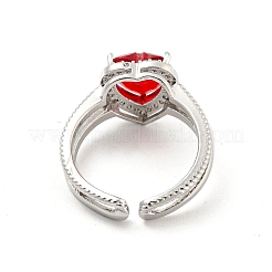 Heart Brass Micro Pave Cubic Zirconia Open Cuff Rings&nbsp;RJEW-G309-47P-01