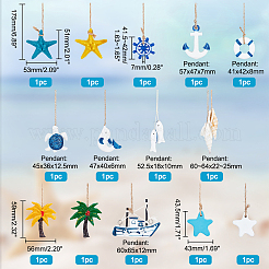 AHADEMAKER 14Pcs 14 Style Mediterranean Style Resin & Shell & Plastic Pendant Decoration&nbsp;HJEW-GA0001-34