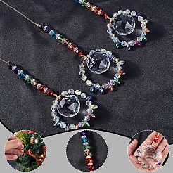 3Pcs Sunflower Copper Wire Glass Hanging Suncatchers&nbsp;HJEW-SP00011