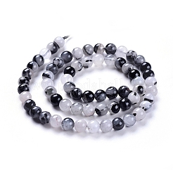 Natural Tourmalinated Quartz/Black Rutilated Quartz Beads Strands&nbsp;G-E558-04-6mm