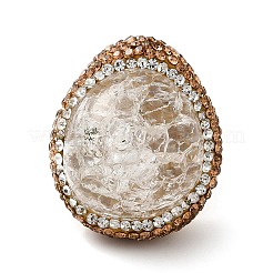 Natural Quartz Crystal Oval Adjustable Ring with Rhinestone&nbsp;RJEW-E052-01G