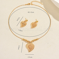 Elegant Brass Hollow Leaf Pendant Necklace & Stud Earrings Sets for Women Events&nbsp;IV5580