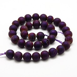 Electroplated Natural Agate Round Bead Strands&nbsp;G-M171-12mm-08