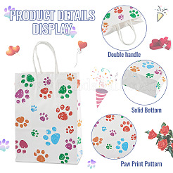 12Pcs 6 Colors Rectangle with Paw Print Pattern Paper Storage Bags with Handles&nbsp;ABAG-TA0001-92