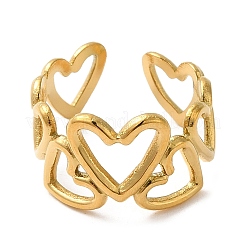 304 Stainless Steel Hollow Heart Open Cuff Rings for Valentine's Day&nbsp;RJEW-D012-03G
