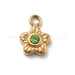 Flower 304 Stainless Steel Rhinestone Charms&nbsp;STAS-L283-29G