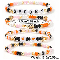 4Pcs 4 Styles Halloween Acrylic & Glass & Brass Stretch Bracelets for Women&nbsp;DL8423-1